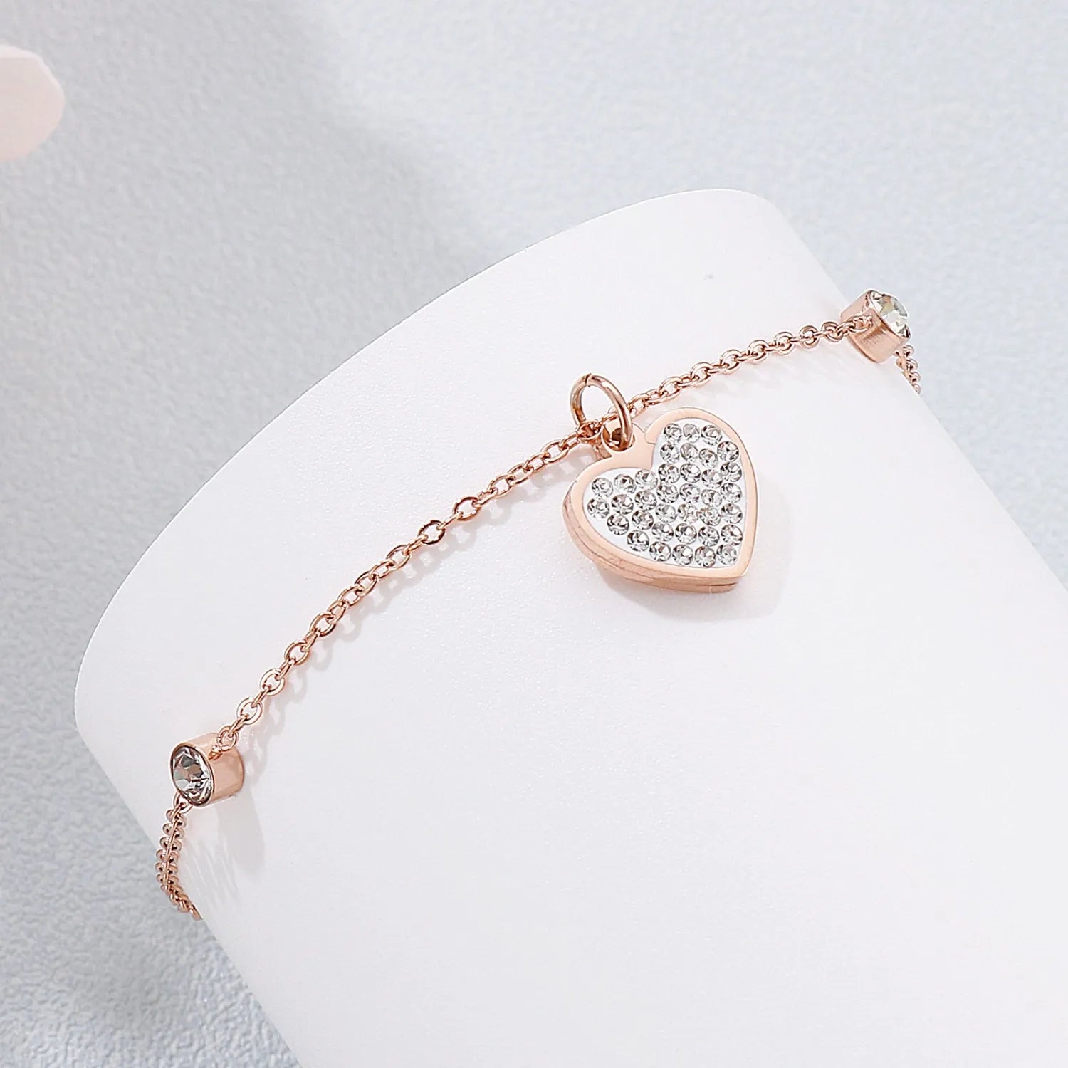 Inlaid Rhinestone Titanium Steel Heart Bracelet Bracelets - Tophatter Daily Deals