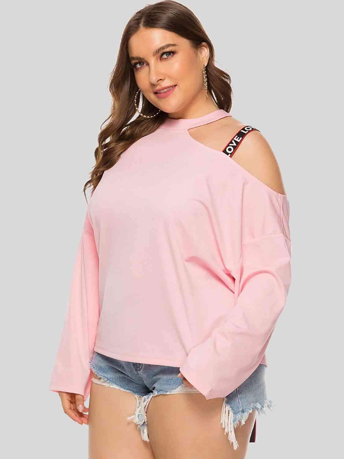 Plus Size Cold-Shoulder Round Neck Blouse Blouses - Tophatter Daily Deals