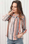 Multicolored Stripe Notched Neck Top Blouses - Tophatter Daily Deals