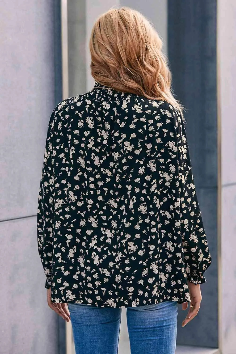 Floral Mock Neck Blouse Blouses - Tophatter Daily Deals
