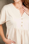 Double Take Buttoned Notched Neck Short Sleeve Top Blouses - Tophatter Daily Deals