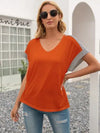 Striped V-Neck Short Sleeve T-Shirt Orange Women's T-Shirts - Tophatter Daily Deals