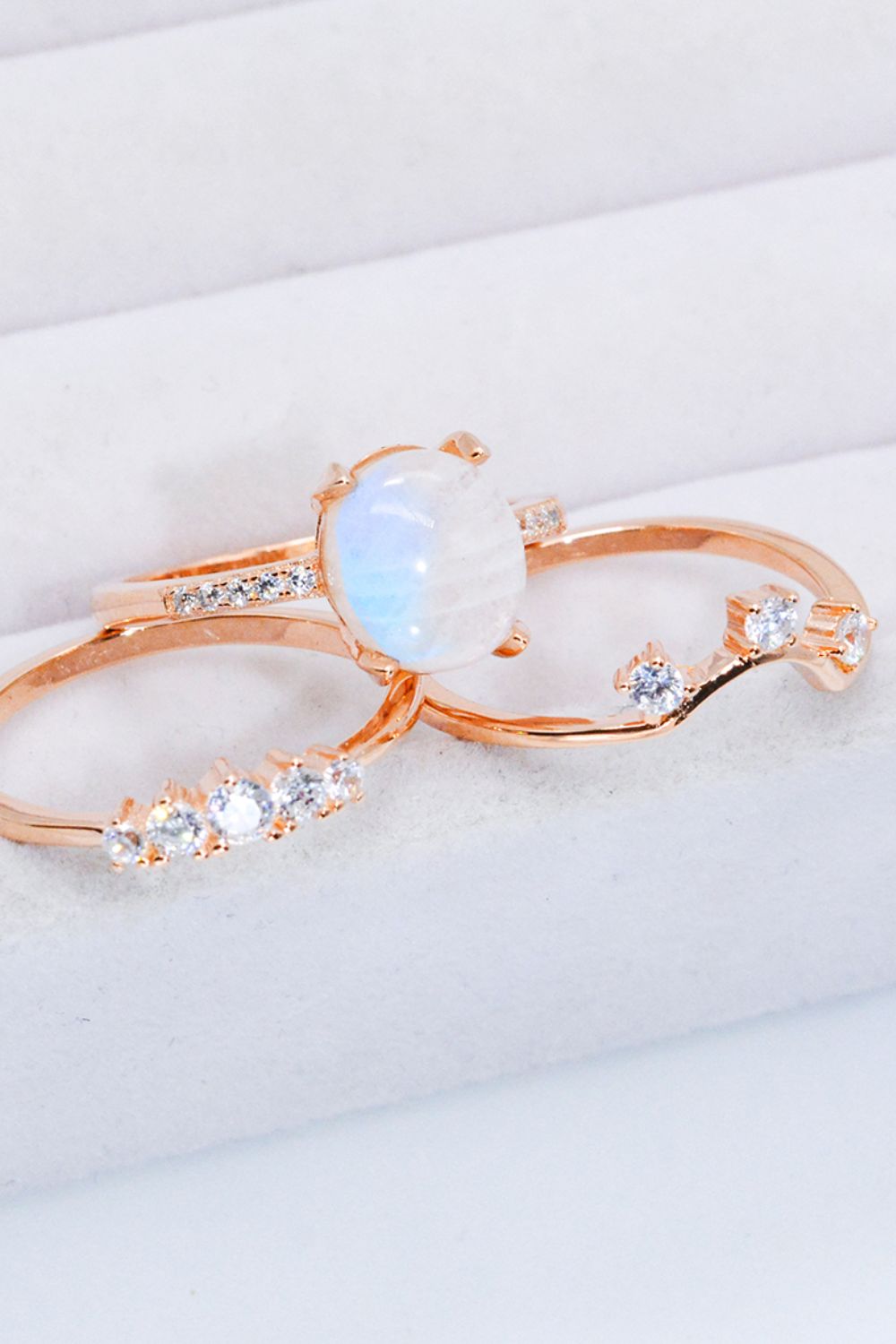 Natural Moonstone and Zircon Three-Piece Ring Set Moonstone - Tophatter Daily Deals