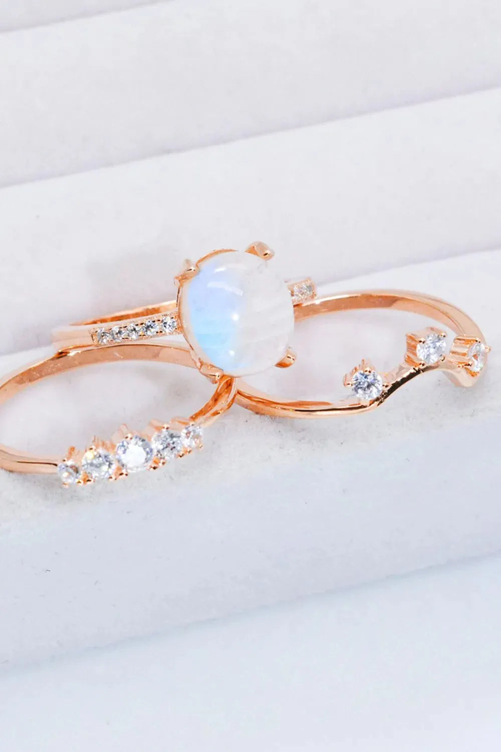 Natural Moonstone and Zircon Three-Piece Ring Set Moonstone - Tophatter Daily Deals