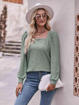 Double Take Eyelet Square Neck Puff Sleeve Blouse Blouses - Tophatter Daily Deals