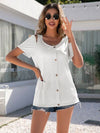 Decorative Button Round Neck Cold Shoulder T-Shirt Women's T-Shirts - Tophatter Daily Deals