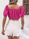 Contrast Puff Sleeve Crop Top Blouses - Tophatter Daily Deals