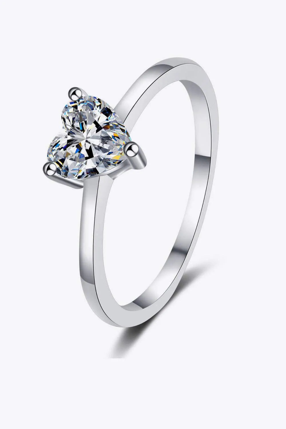 925 Sterling Silver Heart-Shaped Moissanite Solitaire Ring Moissanite - Tophatter Daily Deals