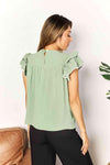 Double Take Pleated Detail Flutter Sleeve Blouse Blouses - Tophatter Daily Deals