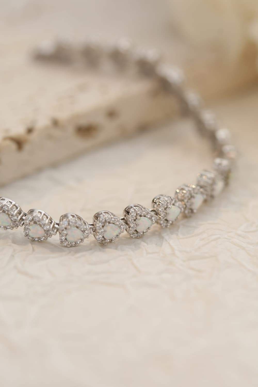 925 Sterling Silver Opal Heart Bracelet Opal - Tophatter Daily Deals