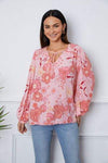 Floral Smocked Tassel Tie Balloon Sleeve Blouse Blush Pink Blouses - Tophatter Daily Deals