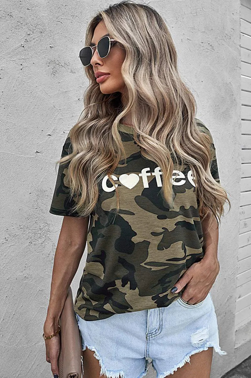 Coffee Graphic Camo Tee Women's T-Shirts - Tophatter Daily Deals