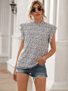 Ditsy Floral Mock Neck Cap Sleeve T-Shirt Cobald Blue Women's T-Shirts - Tophatter Daily Deals