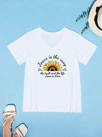 Sunflower V-Neck Short Sleeve T-Shirt Women's T-Shirts - Tophatter Daily Deals