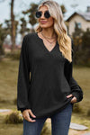 Eyelet Notched Raglan Sleeve T-Shirt Black Women's T-Shirts - Tophatter Daily Deals