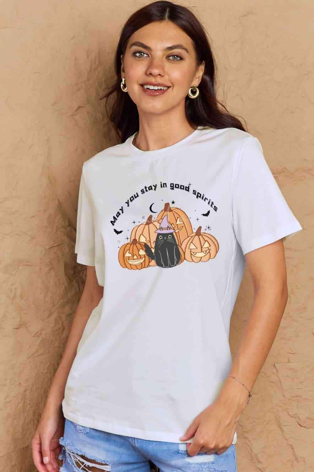 Simply Love Full Size MAY YOU STAY IN GOOD SPIRITS Graphic Cotton T-Shirt Women's T-Shirts - Tophatter Daily Deals