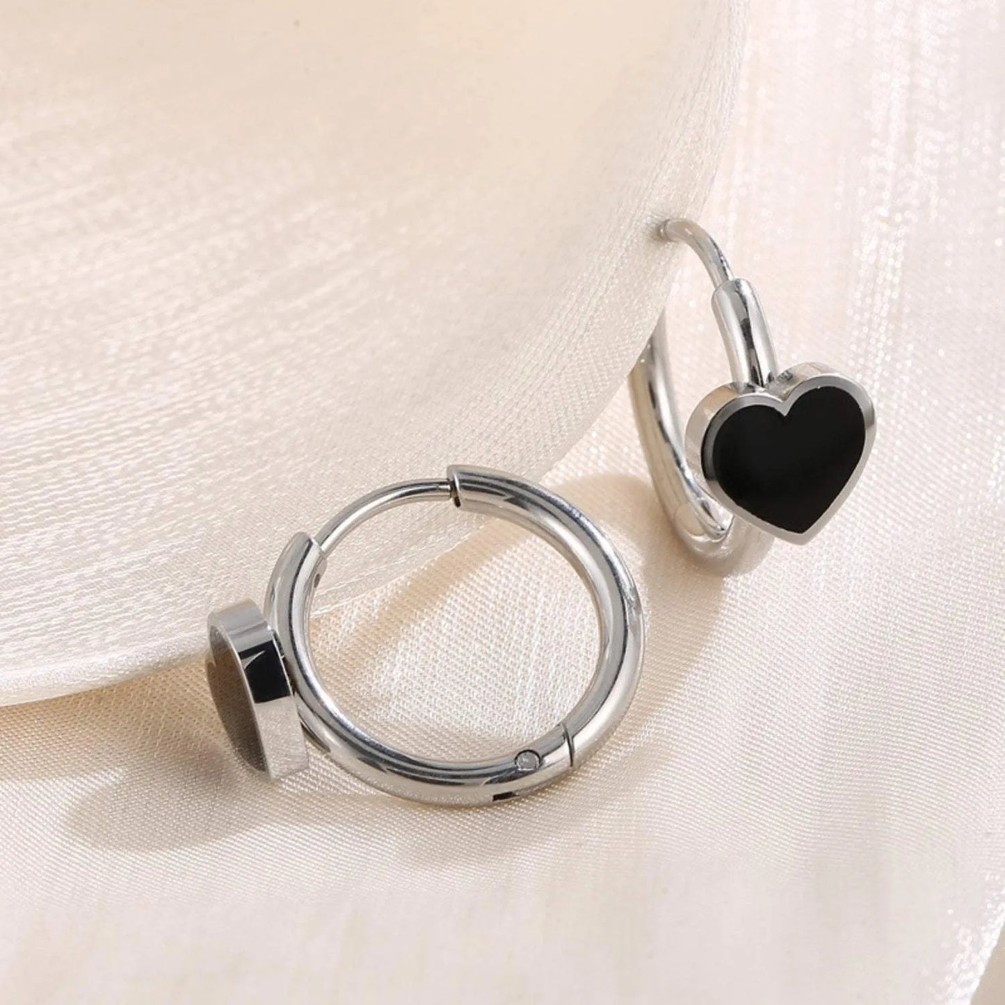 Stainless Steel Heart Huggie Earrings Silver One Size Earrings - Tophatter Daily Deals