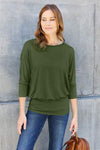 Basic Bae Full Size Round Neck Batwing Sleeve Blouse Army Green Blouses - Tophatter Daily Deals