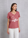 COFFEE V-Neck Short Sleeve T-Shirt Light Mauve Women's T-Shirts - Tophatter Daily Deals