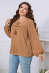 Melo Apparel Plus Size Swiss Dot Frill Trim Round Neck Blouse Blouses - Tophatter Daily Deals