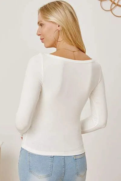 Square Neck Long Sleeve T-Shirt Women's T-Shirts - Tophatter Daily Deals