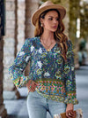 Printed Tie Neck Long Sleeve Blouse Blouses - Tophatter Daily Deals