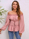 Lace-Up Balloon Sleeve Off-Shoulder Blouse Blouses - Tophatter Daily Deals