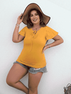 Plus Size Round Neck Blouse with Tie Mustard Blouses - Tophatter Daily Deals