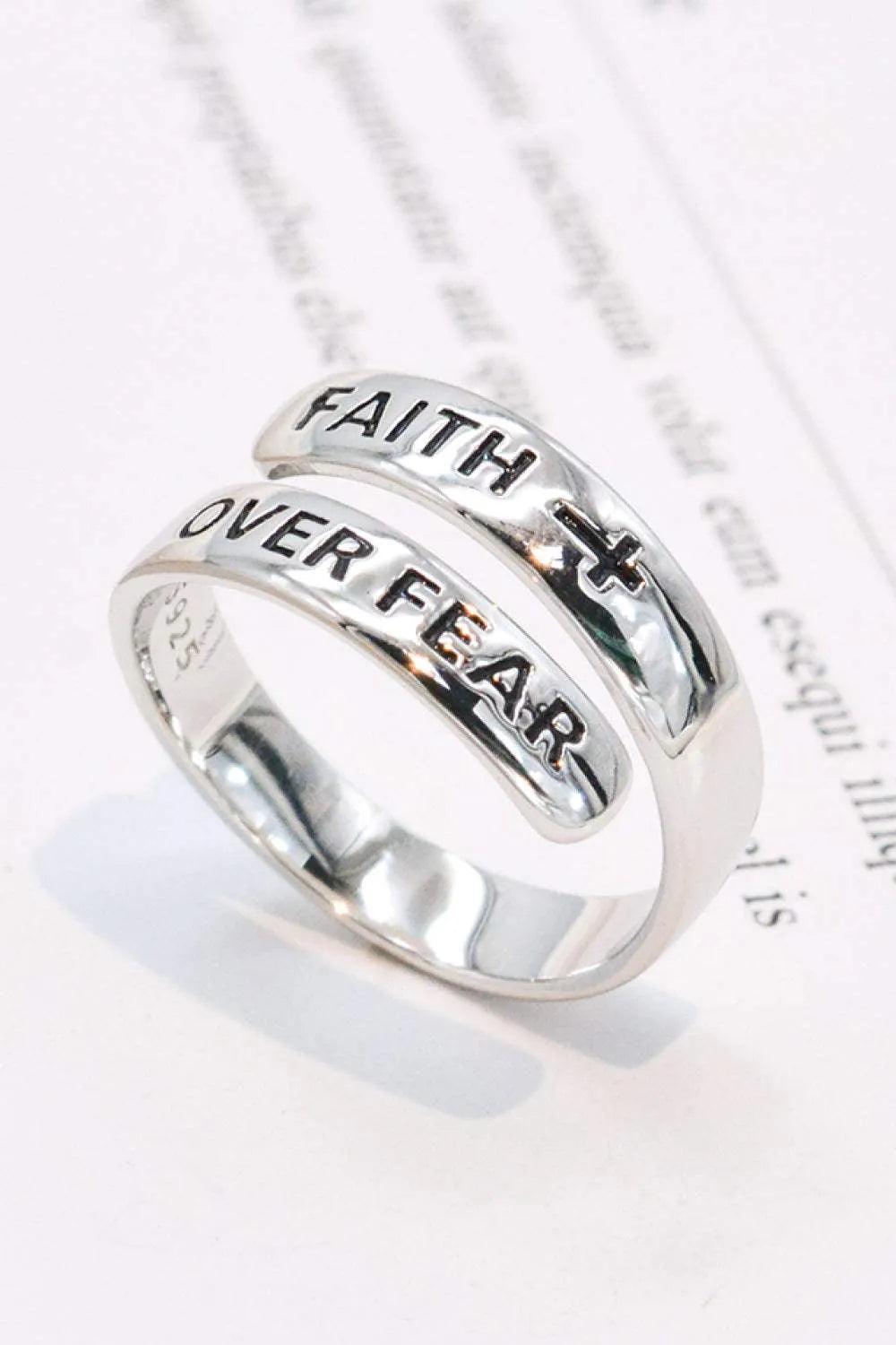 925 Sterling Silver FAITH OVER FEAR Bypass Ring Silver One Size Rings - Tophatter Daily Deals