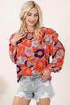 Floral Print Ruffle Puff Sleeve Blouse Blouses - Tophatter Daily Deals