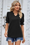 Heathered Notched Short Sleeve T-Shirt Women's T-Shirts - Tophatter Daily Deals