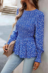 Round Neck Flounce Sleeve Peplum Top Blouses - Tophatter Daily Deals