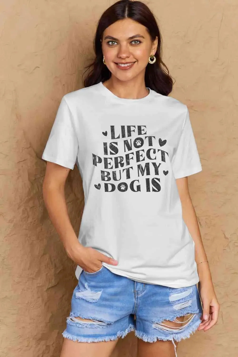 Simply Love Full Size Dog Slogan Graphic Cotton T-Shirt Women's T-Shirts - Tophatter Daily Deals