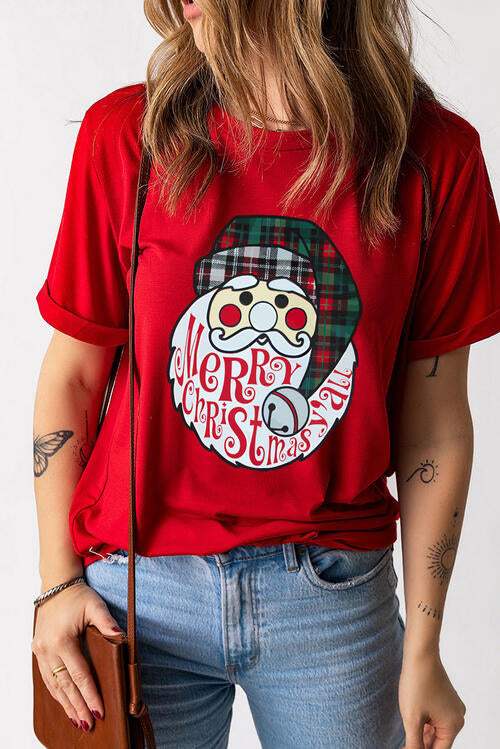 Santa Graphic Short Sleeve T-Shirt Women's T-Shirts - Tophatter Daily Deals