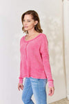 Zenana Washed Waffle-Knit Long Sleeve Top Blouses - Tophatter Daily Deals