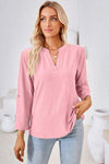 Notched Roll-Tab Sleeve T-Shirt Blush Pink Women's T-Shirts - Tophatter Daily Deals