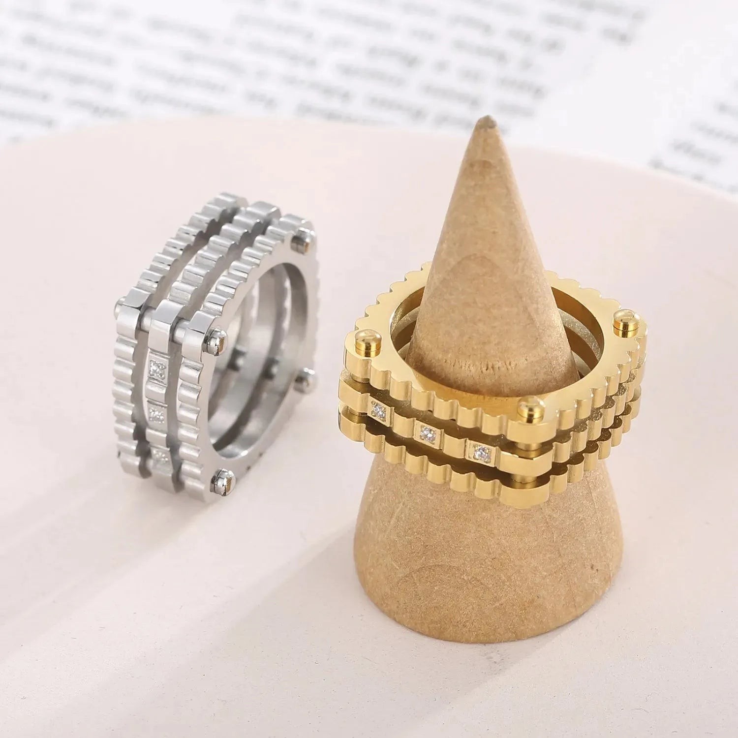 Inlaid Zircon Stainless Steel Square Shape Ring Rings - Tophatter Daily Deals