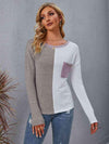 Color Block Round Neck Top with Pocket Mocha Women's T-Shirts - Tophatter Daily Deals