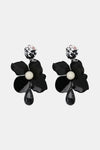 Bloosom Flower and Teardrop Resin Dangle Earrings Black One Size Earrings - Tophatter Daily Deals