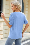 Round Neck Buttoned Short Sleeve T-Shirt Women's T-Shirts - Tophatter Daily Deals