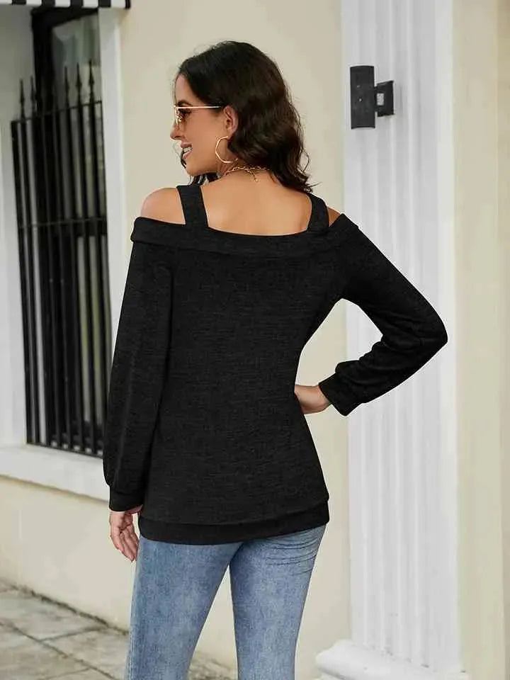 Cold Shoulder Cutout Square Neck Blouse Blouses - Tophatter Daily Deals