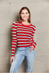 Double Take Striped Round Neck Long Sleeve Top Stripe Blouses - Tophatter Daily Deals