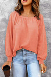 Square Neck Waffle-Knit Top Coral Blouses - Tophatter Daily Deals