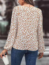 Printed Tie Neck Long Sleeve Blouse Blouses - Tophatter Daily Deals