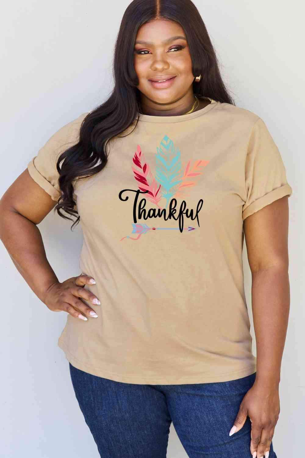 Simply Love Full Size THANKFUL Graphic T-Shirt Women's T-Shirts - Tophatter Daily Deals