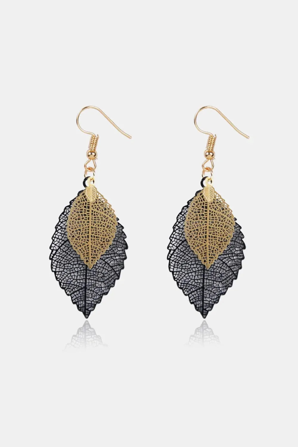 Leaf Shape Dangle Earrings Black Gold One Size Earrings - Tophatter Daily Deals