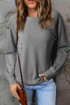 Distressed Long Raglan Sleeve Top Gray Women's T-Shirts - Tophatter Daily Deals