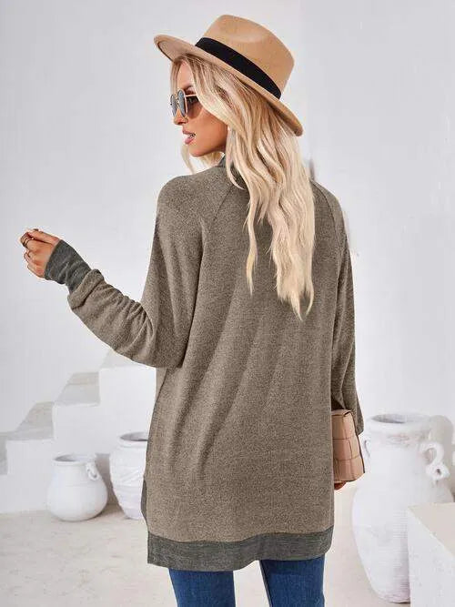 Contrast Mock Neck Long Sleeve T-Shirt Women's T-Shirts - Tophatter Daily Deals