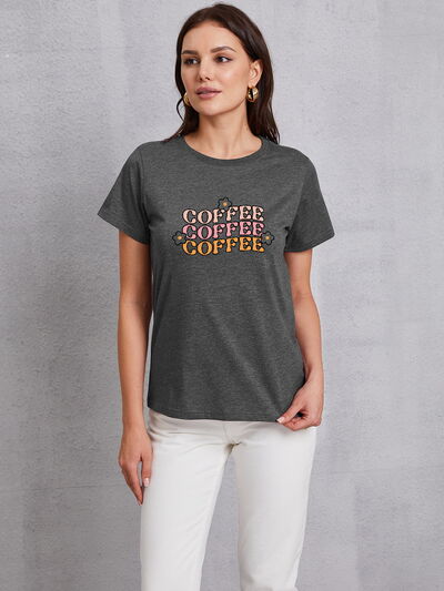 COFFEE Round Neck Short Sleeve T-Shirt Women's T-Shirts - Tophatter Daily Deals