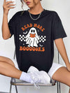 Round Neck Short Sleeve Ghost Graphic T-Shirt Black Women's T-Shirts - Tophatter Daily Deals